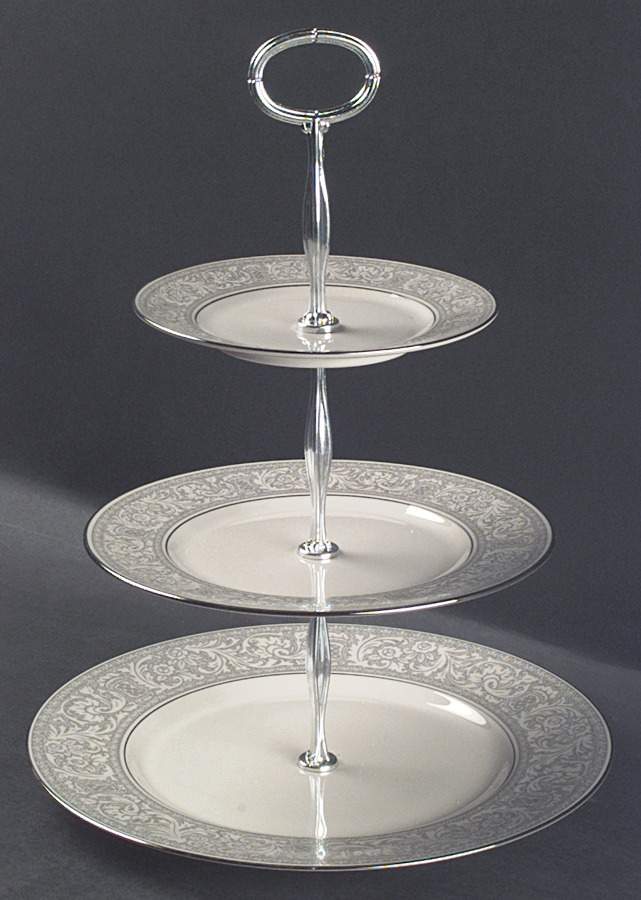 Renaissance Platinum 13 7/8"-14 1/4" 3-Tiered Serving Tray(DP,SP,BB) HC by Franciscan-1
