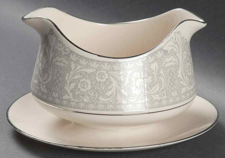 Renaissance Platinum Round Gravy Boat/Attached Underplate by Franciscan-1