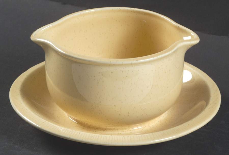 Sea Sculptures Sand Gravy Boat with Attached Underplate by Franciscan-1
