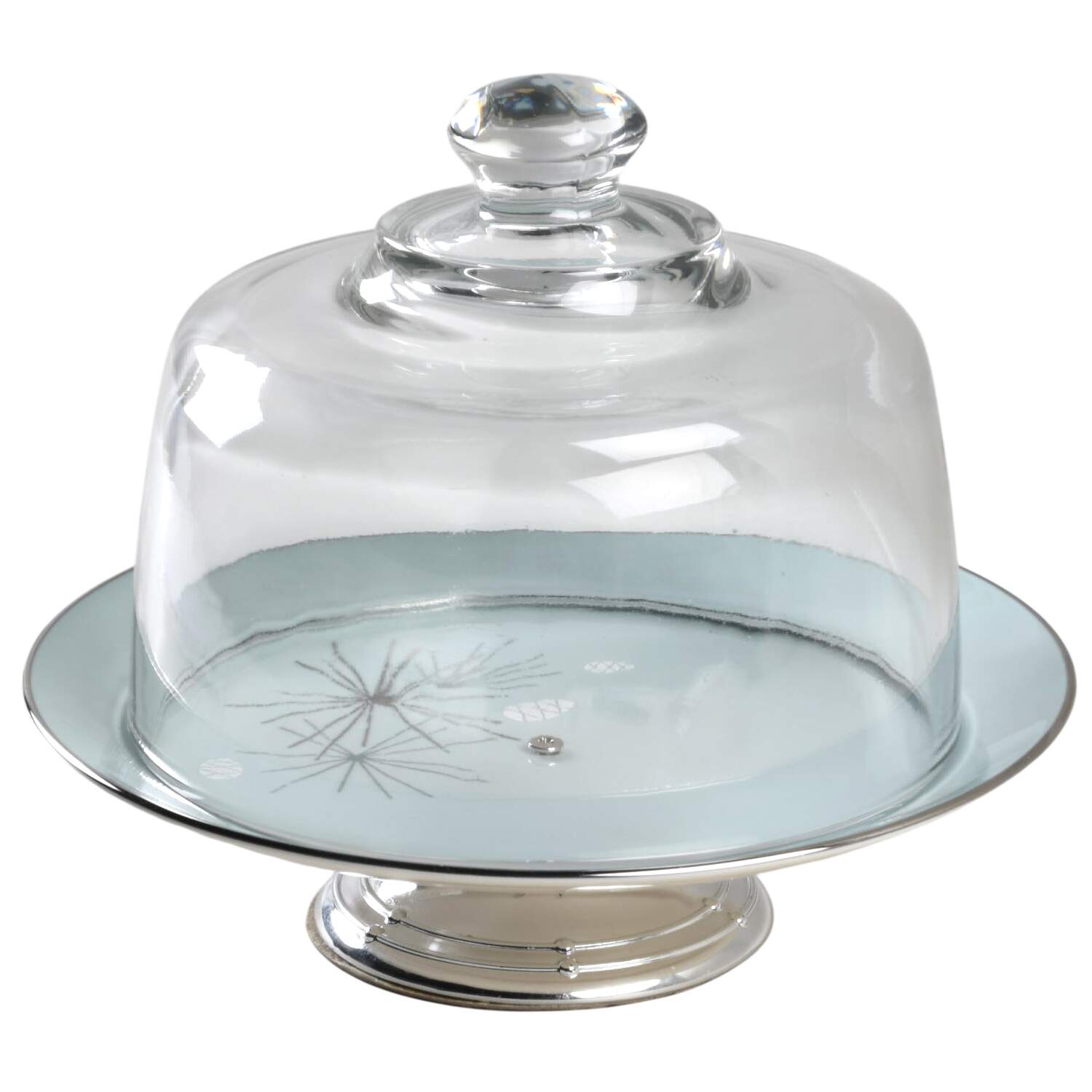 Silver Pine 6 1/2"-7 1/2" Footed Cheese Plate w/ Glass Dome HC by Franciscan-1