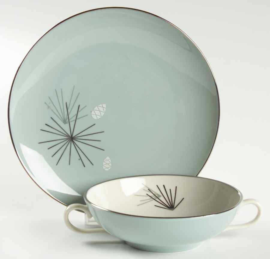 Silver Pine Flat Cream Soup Bowl & Dessert Plate/Saucer Set by Franciscan-1