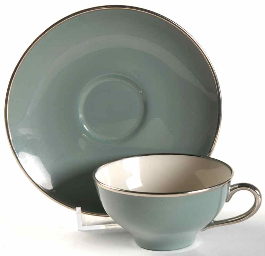 Spruce (Platinum Trim) Flat Demitasse Cup & Saucer Set by Franciscan-1