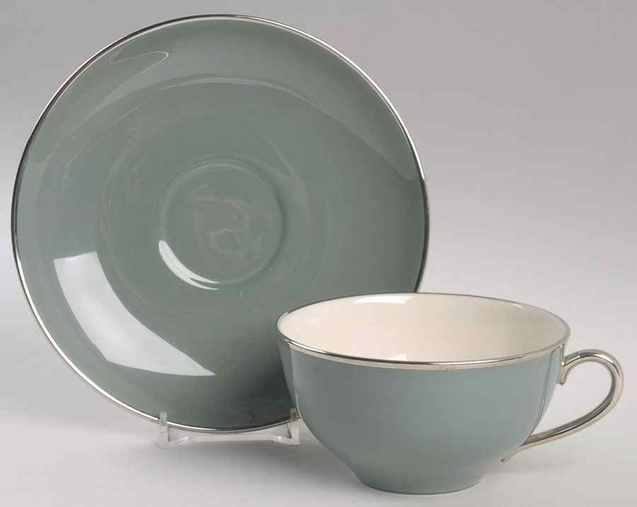 Spruce (Platinum Trim) Flat Cup & Saucer Set by Franciscan-1