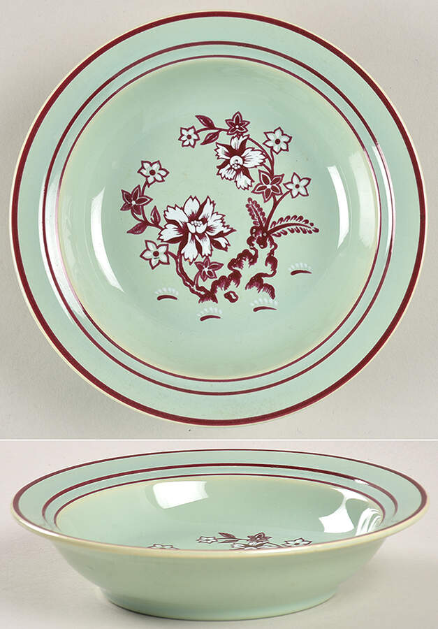 Tiger Flower Celadon Rim Fruit/Dessert (Sauce) Bowl by Franciscan-1