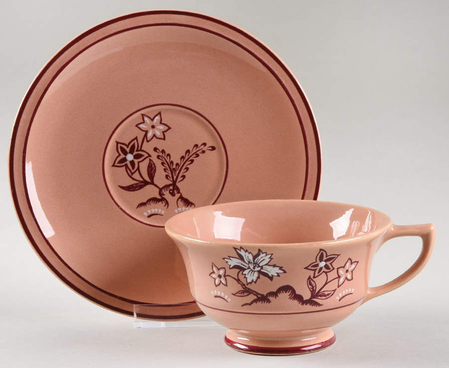Tiger Flower Coral Footed Cup & Saucer Set by Franciscan-1