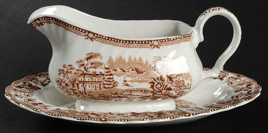 Tonquin Brown Gravy Boat & Underplate/Relish by Franciscan-1