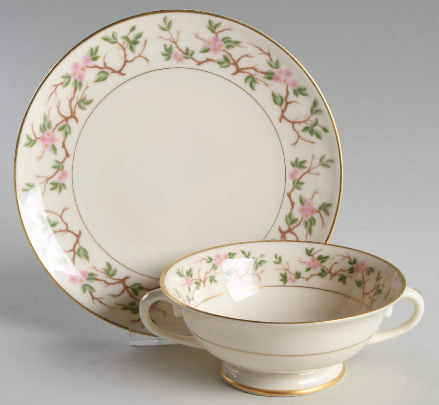 Woodside Footed Cream Soup Bowl & Saucer Set by Franciscan-1