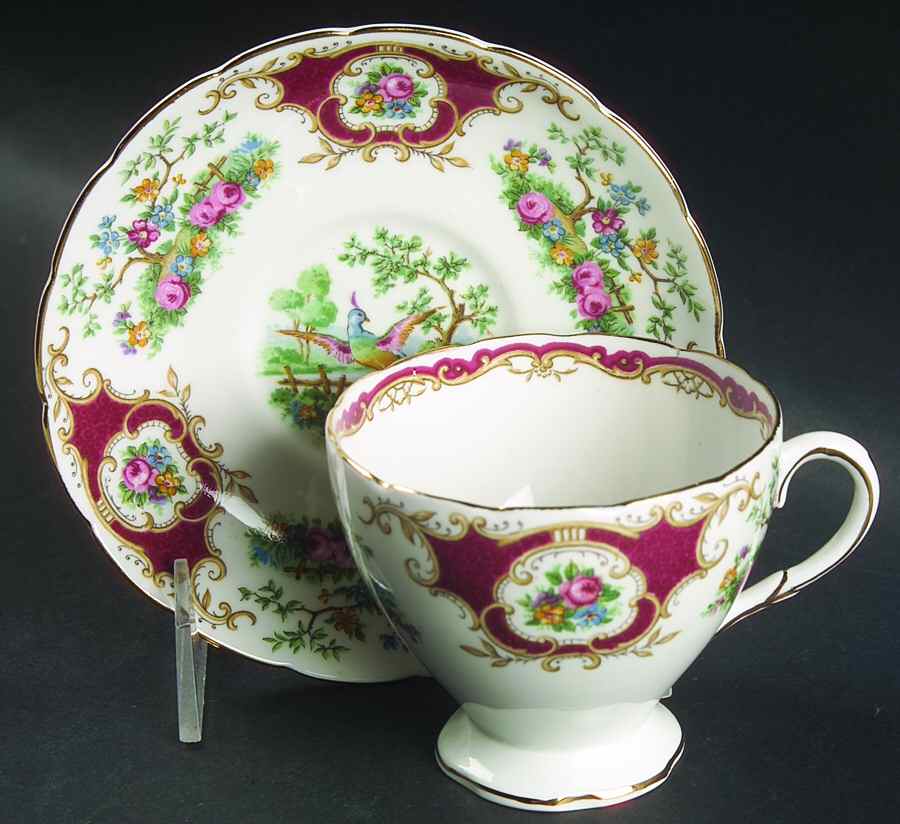 Broadway Maroon Footed Cup & Saucer Set by Foley-1