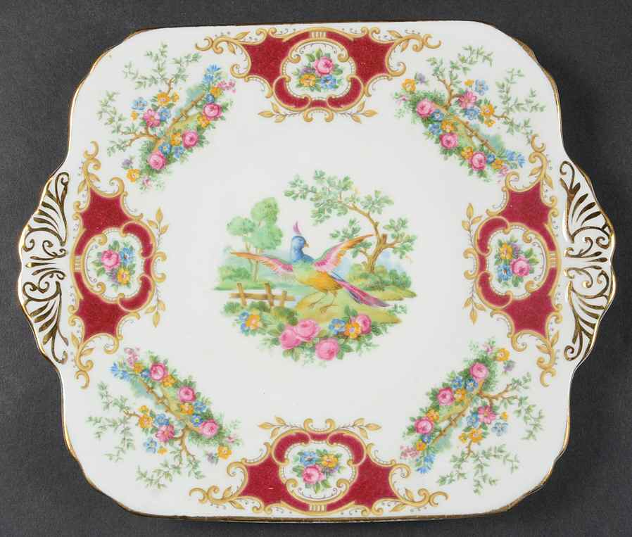 Broadway Maroon Square Handled Cake Plate by Foley-1