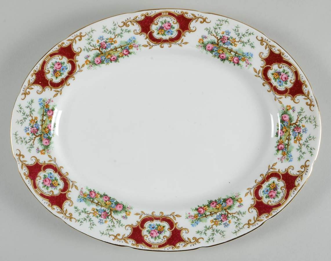 Broadway Maroon 13" Oval Serving Platter by Foley-1