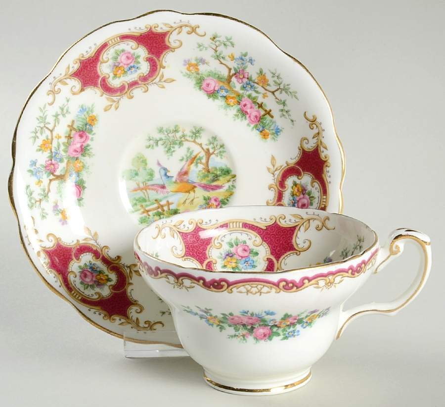 Broadway Maroon Footed Cup & Saucer Set by Foley-1