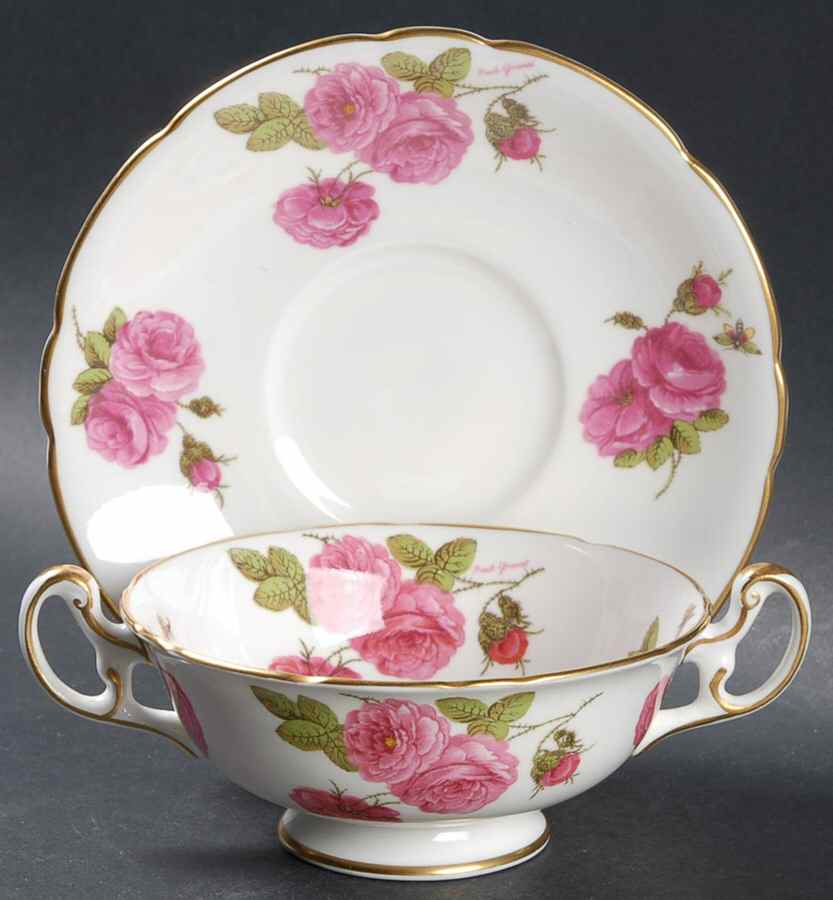 Century Rose Footed Cream Soup Bowl & Saucer Set by Foley-1