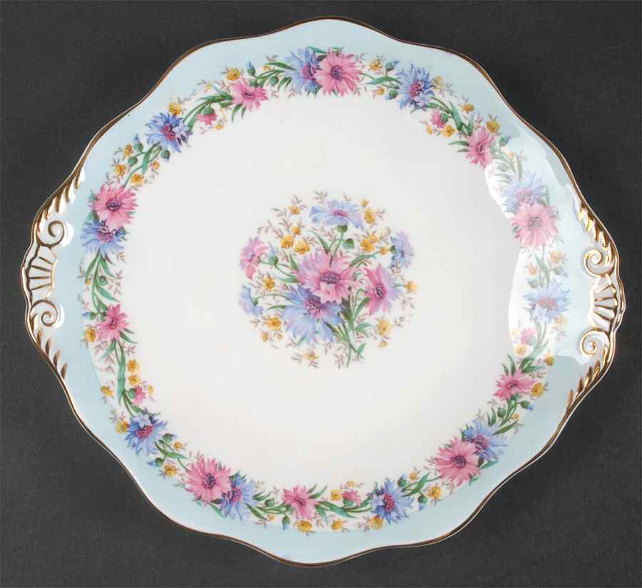 Cornflower Blue Handled Cake Plate by Foley-1