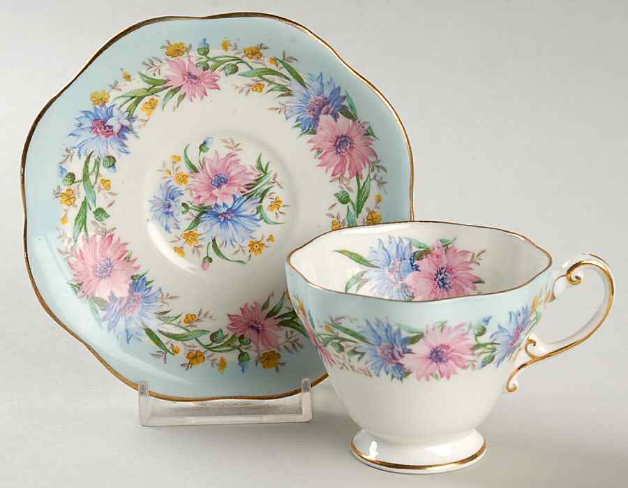 Cornflower Blue Footed Demitasse Cup & Saucer Set by Foley-1