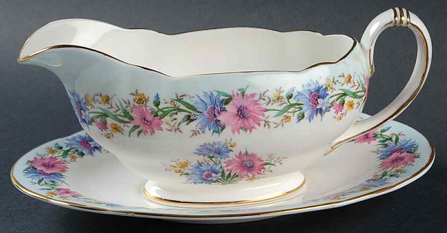 Cornflower Blue Gravy Boat & Underplate by Foley-1