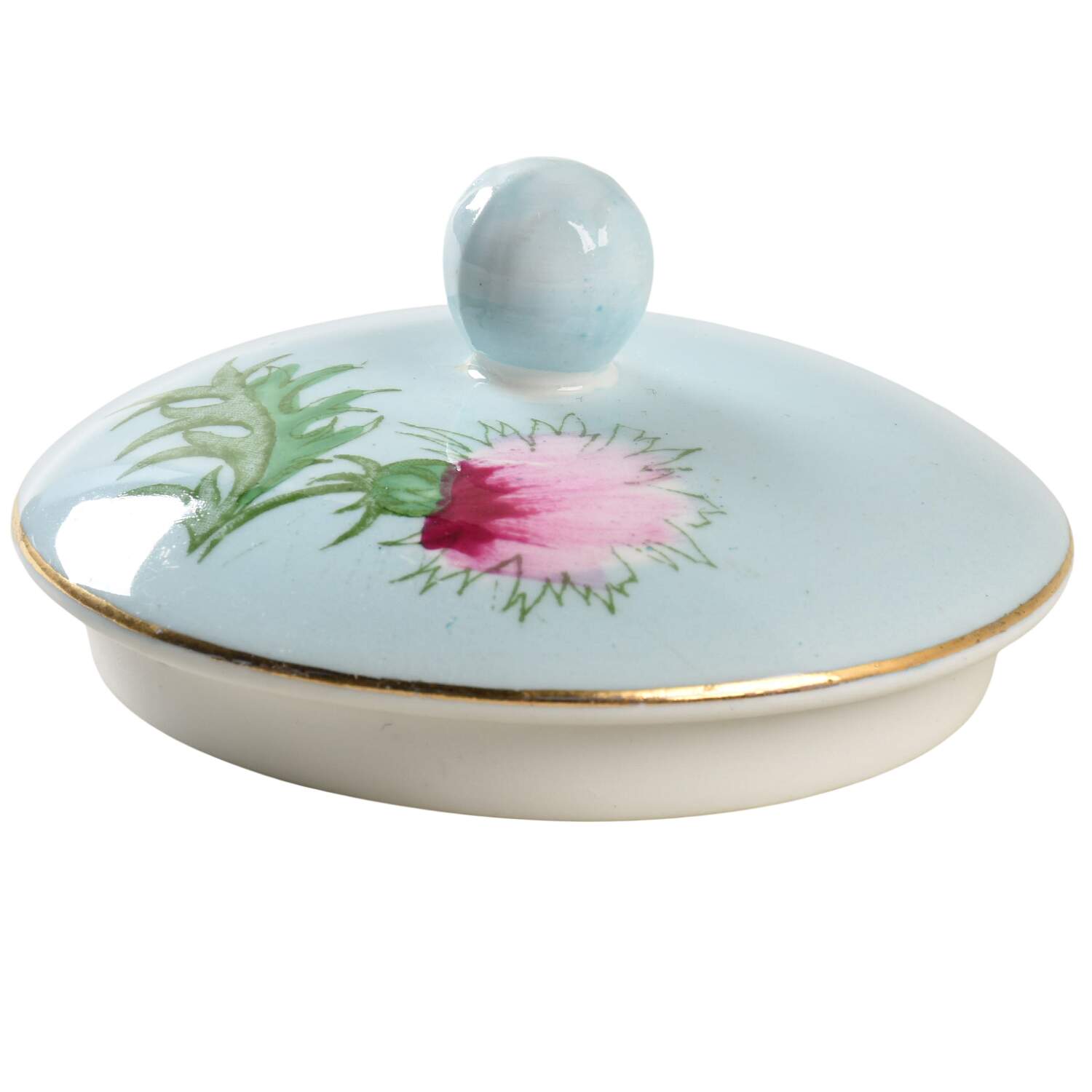 Glengarry Thistle Light Blue Lid for Sugar Bowl by Foley-1