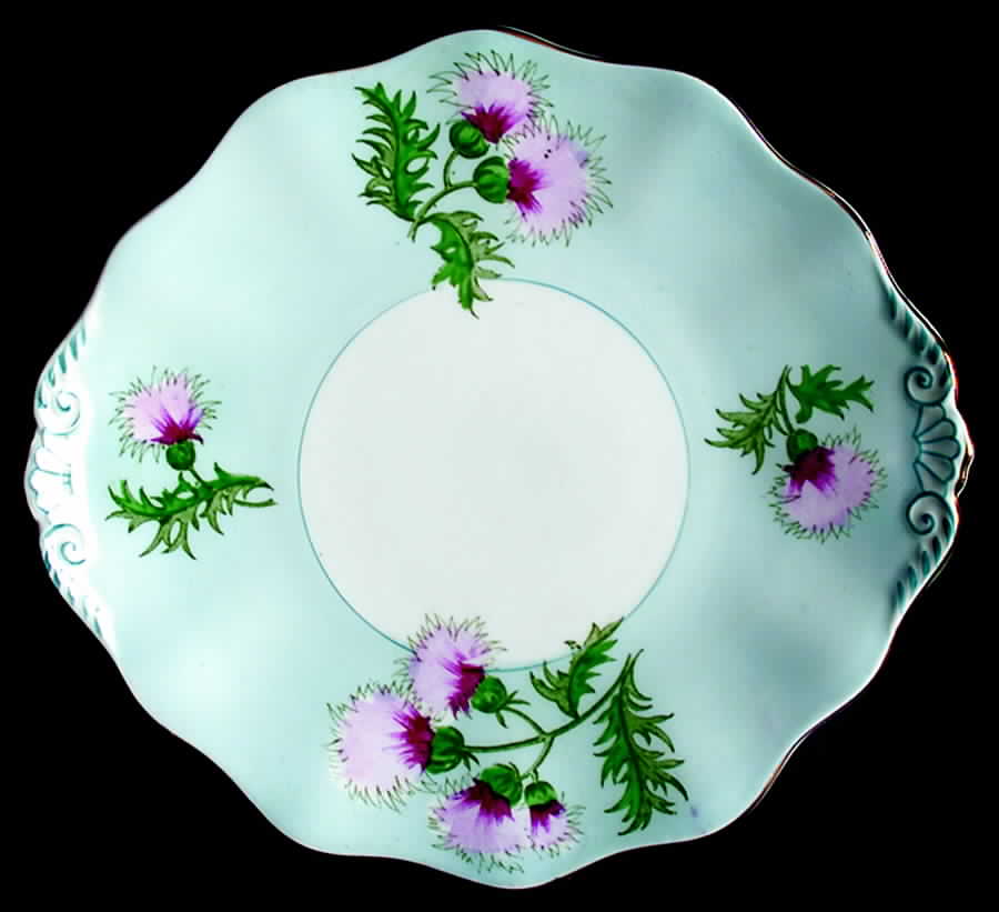Glengarry Thistle Light Blue Handled Cake Plate by Foley-1