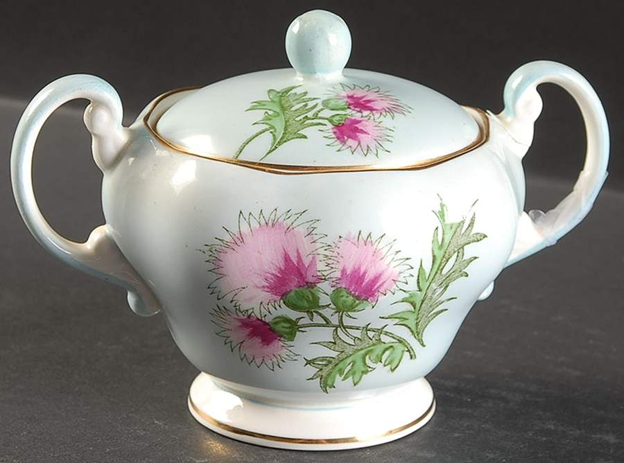 Glengarry Thistle Light Blue Sugar Bowl & Lid by Foley-1