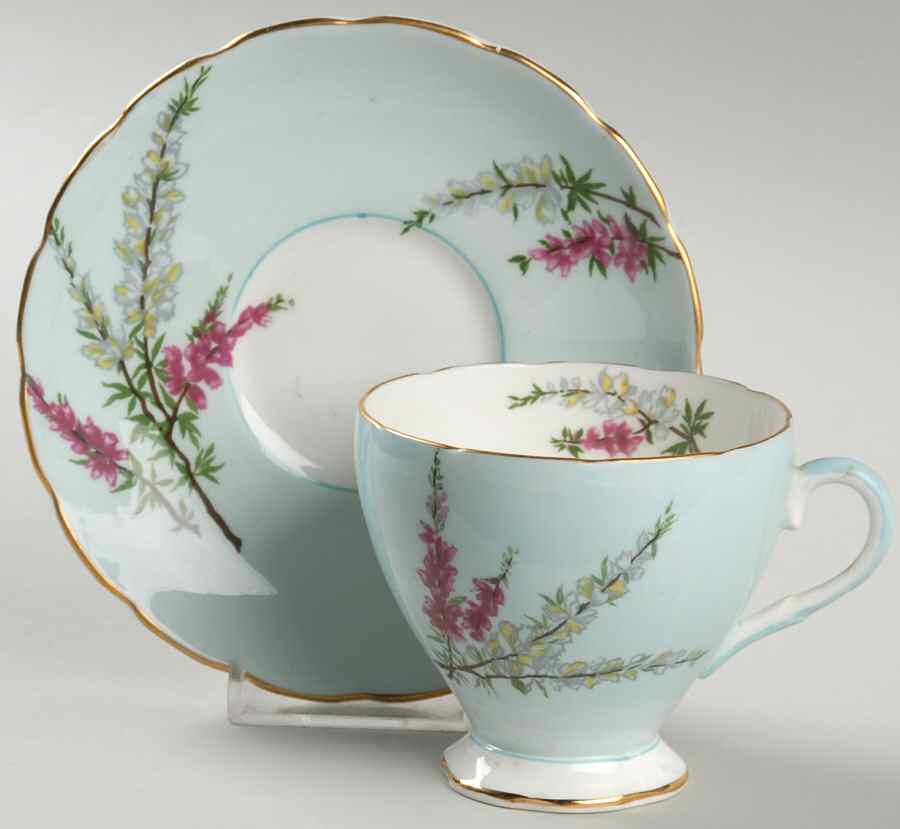 Highland Heather (12 Scalloped Salad Plate) Footed Cup & Saucer Set by Foley-1