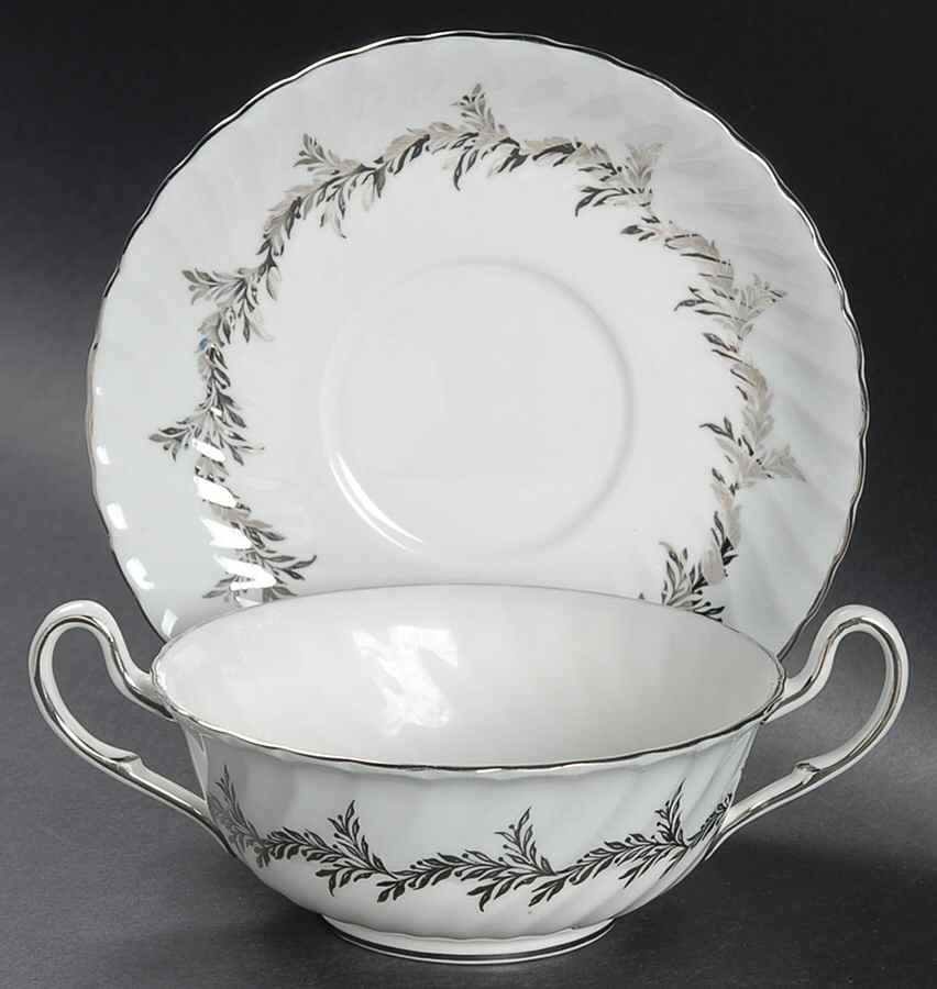 Silver Fern Flat Cream Soup Bowl & Saucer Set by Foley-1