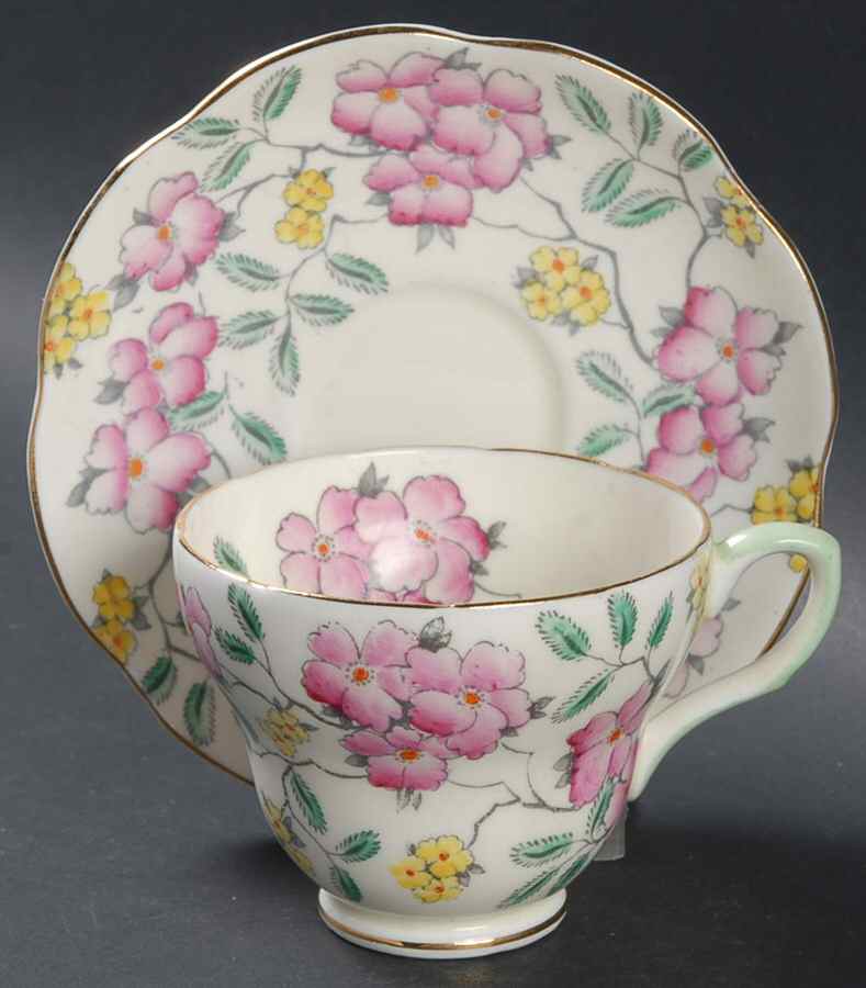 Springdale Pink Footed Cup & Saucer Set by Foley-1