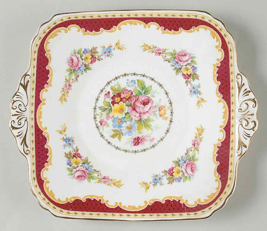 Windsor Burgundy Square Handled Cake Plate by Foley-1