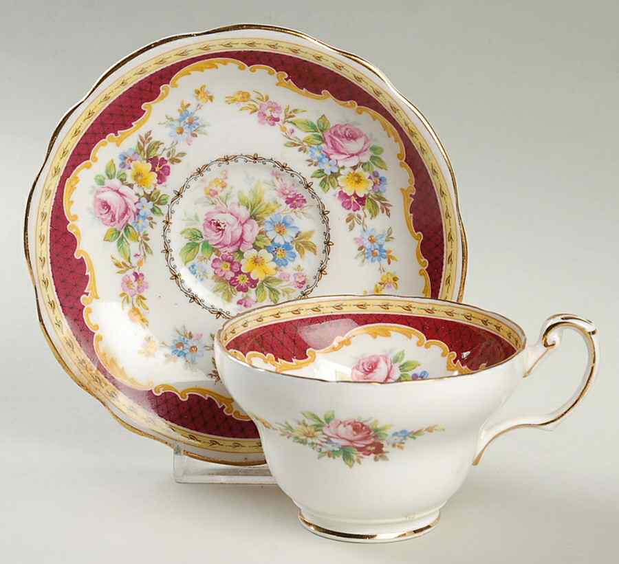 Windsor Burgundy Footed Cup & Saucer Set by Foley-1