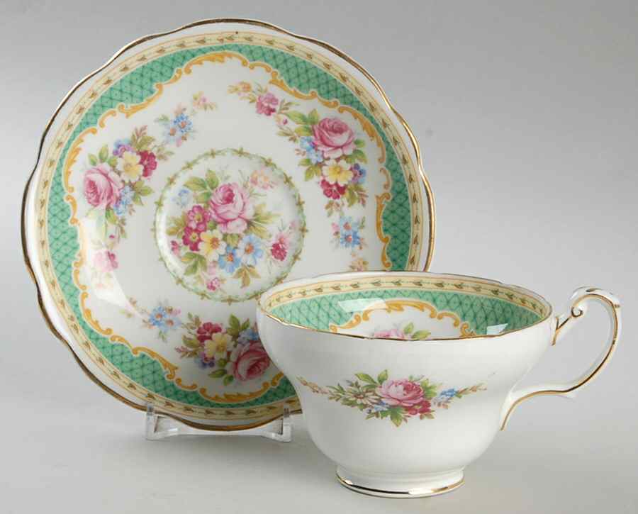 Windsor Green Footed Cup & Saucer Set by Foley-1