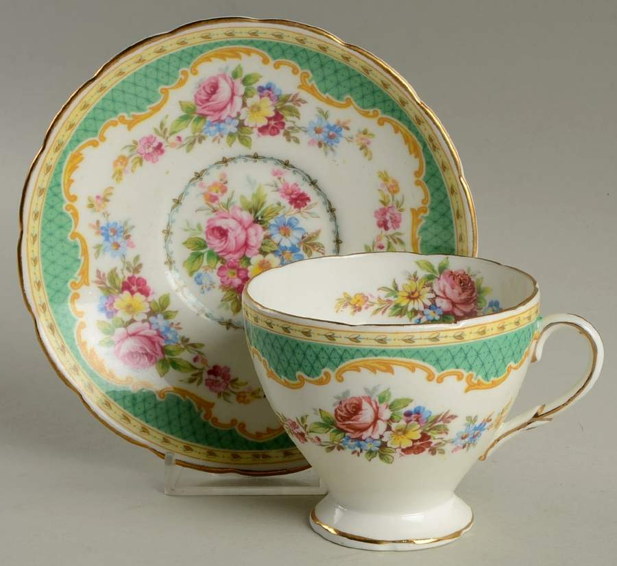 Windsor Green Footed Cup & Saucer Set by Foley-1