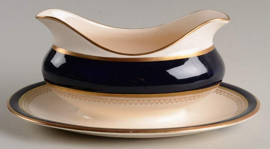 5973 Cobalt (Smooth) Gravy Boat with Attached Underplate by Fondeville-1