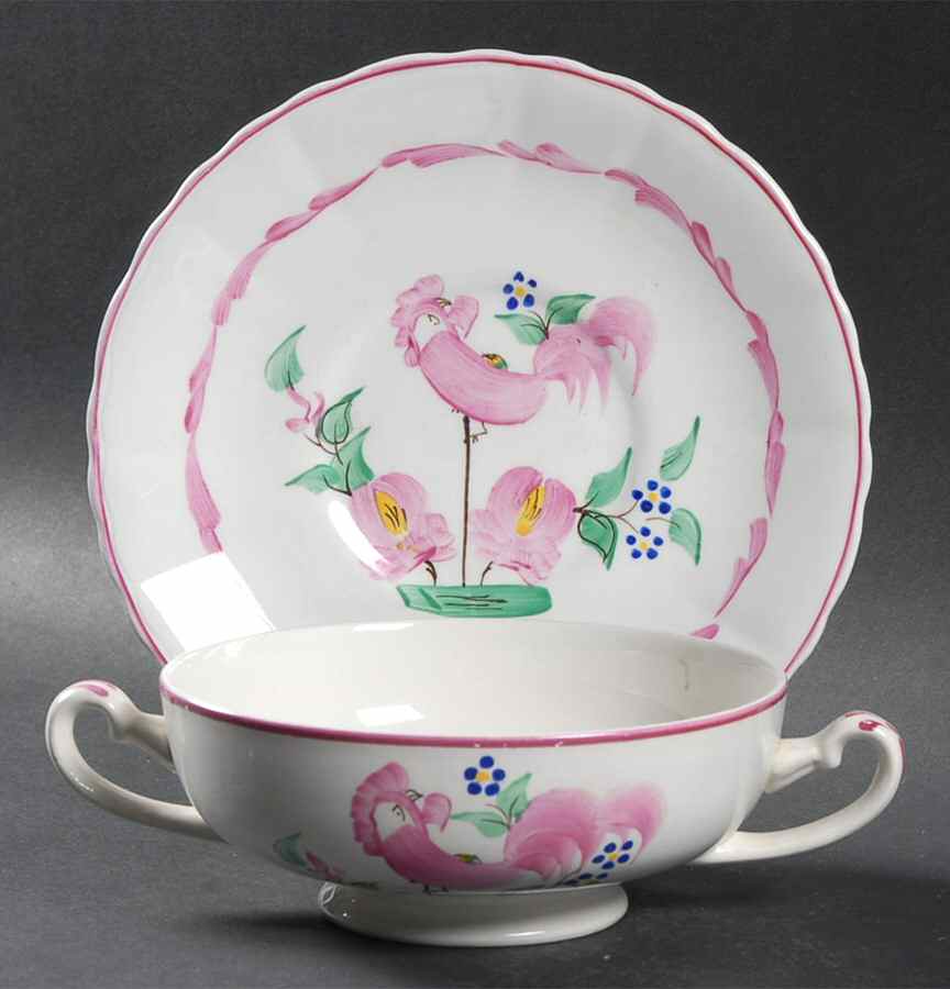 Chanticleer Footed Cream Soup Bowl & Saucer Set by Fondeville-1