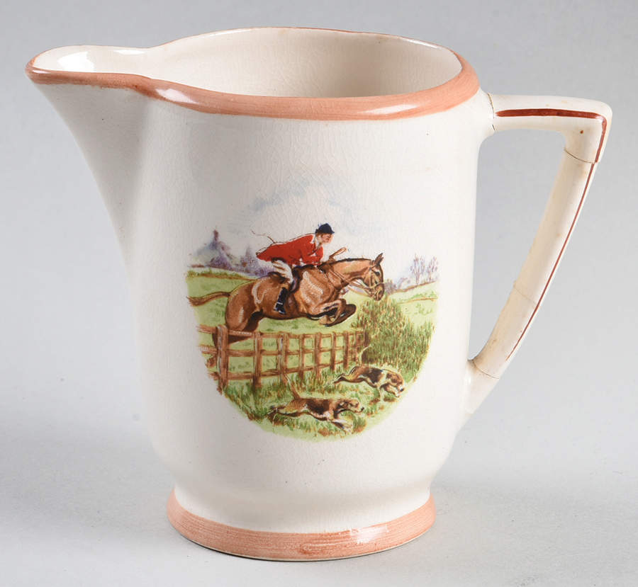 English Hunting Scenes (Salmon Pink Edge) Creamer by Fondeville-1