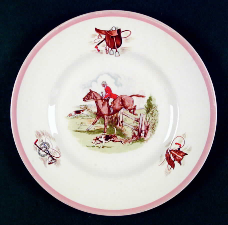 English Hunting Scenes (Salmon Pink Edge) Dinner Plate by Fondeville-1