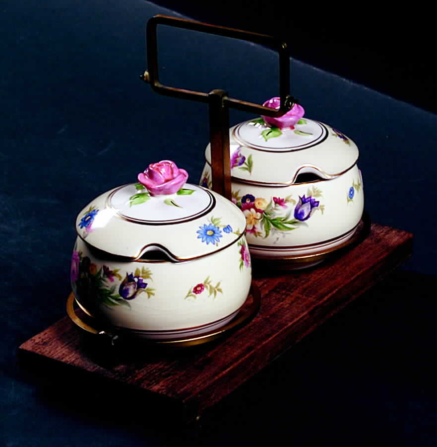 Hampton Court 2-Piece Condiment with Lid Set and Wood Stand by Fondeville-1