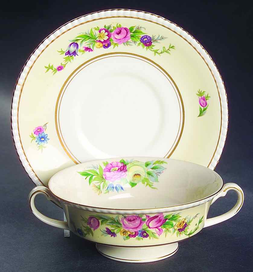 Hampton Court Footed Cream Soup Bowl & Saucer Set by Fondeville-1