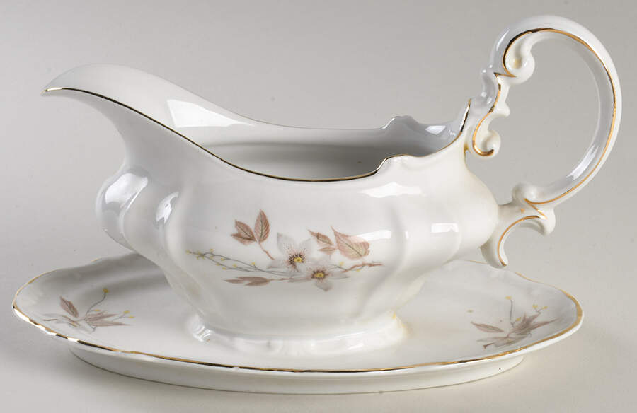 Brown Orchid Gravy Boat with Attached Underplate by Forest-1