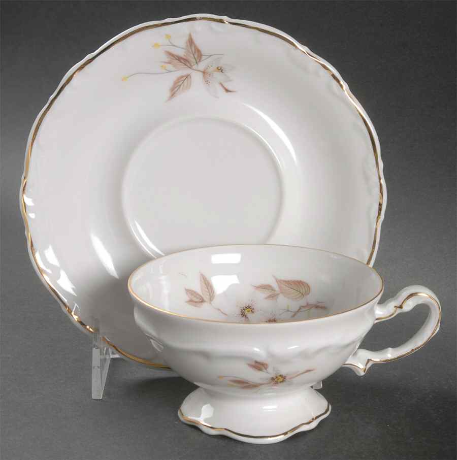 Brown Orchid Footed Cup & Saucer Set by Forest-1