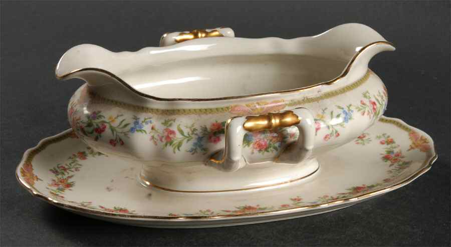 Aida (Gold Verge & Trim) Gravy Boat with Attached Underplate by Franconia-Krautheim & Adelburg-1