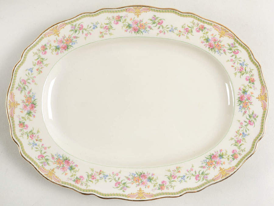 Aida (Green Verge & Gold Trim) 11" Oval Serving Platter by Franconia-Krautheim & Adelburg-1