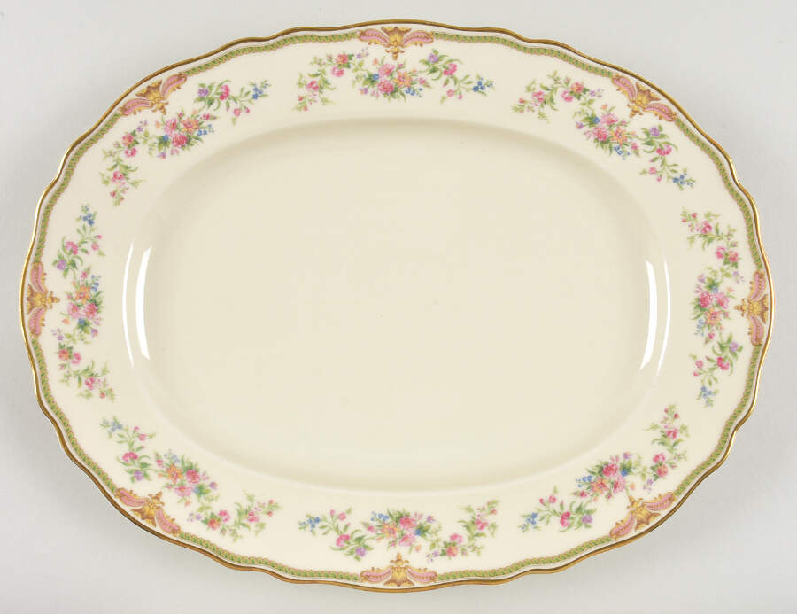 Aida (Green Verge & Gold Trim) 13" Oval Serving Platter by Franconia-Krautheim & Adelburg-1