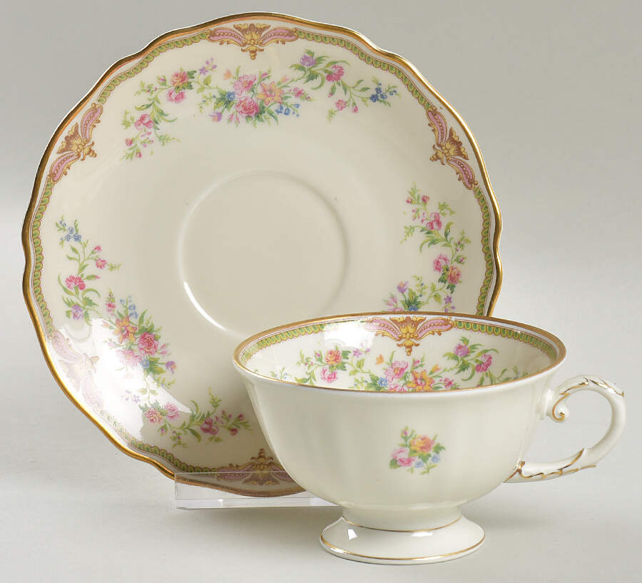 Aida (Green Verge & Gold Trim) Footed Cup & Saucer Set by Franconia-Krautheim & Adelburg-1