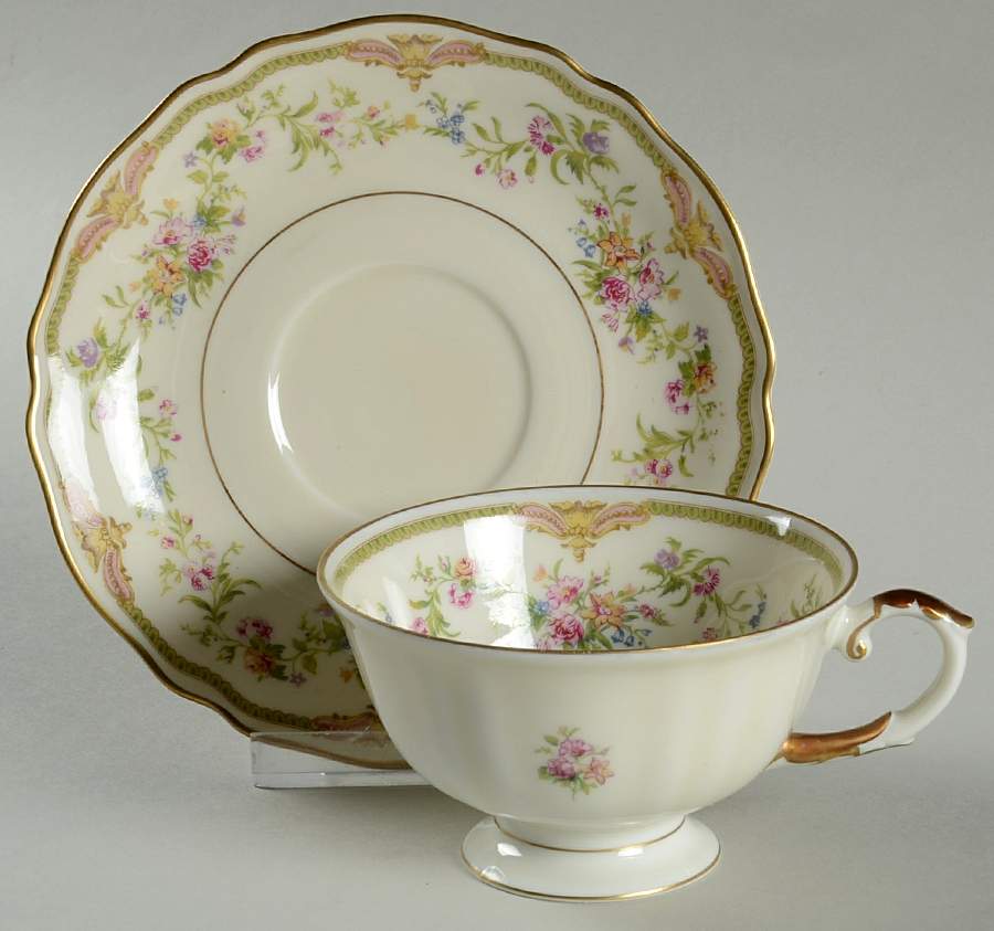 Aida (Green Verge & Gold Trim) Footed Cup & Saucer Set by Franconia-Krautheim & Adelburg-1