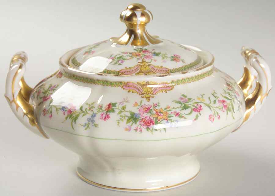 Aida (Green Verge & Gold Trim) Sugar Bowl & Lid by Franconia-Krautheim & Adelburg-1