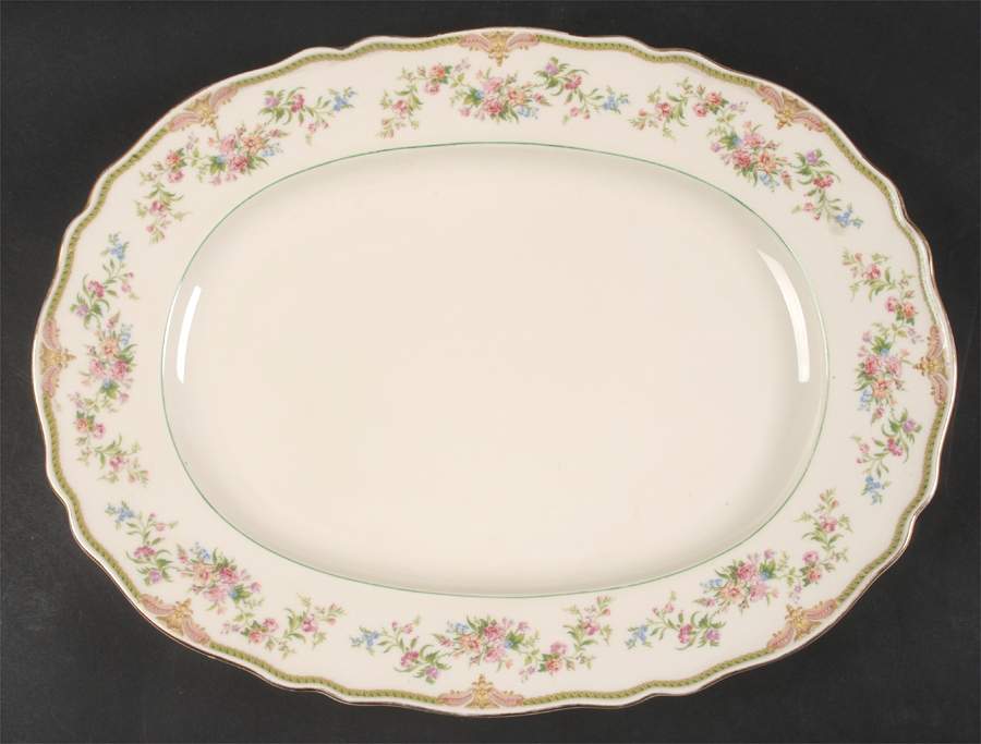 Aida (Green Verge & Gold Trim) 15" Oval Serving Platter by Franconia-Krautheim & Adelburg-1