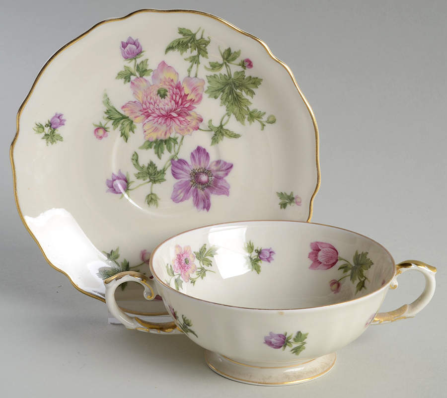 Barbara Footed Cream Soup Bowl & Saucer Set by Franconia-Krautheim & Adelburg-1