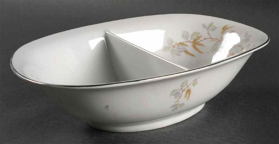 Birch Blossoms (Platinum Trim) 11" Oval Divided Vegetable Bowl by Franconia-Krautheim & Adelburg-1