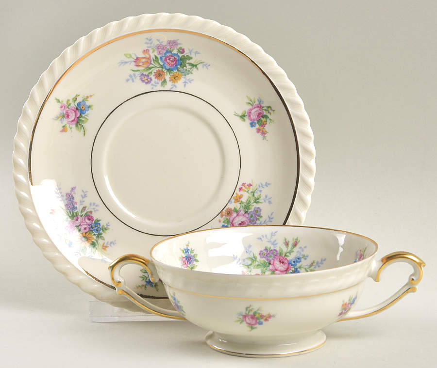 De Rose Footed Cream Soup Bowl & Saucer Set by Franconia-Krautheim & Adelburg-1