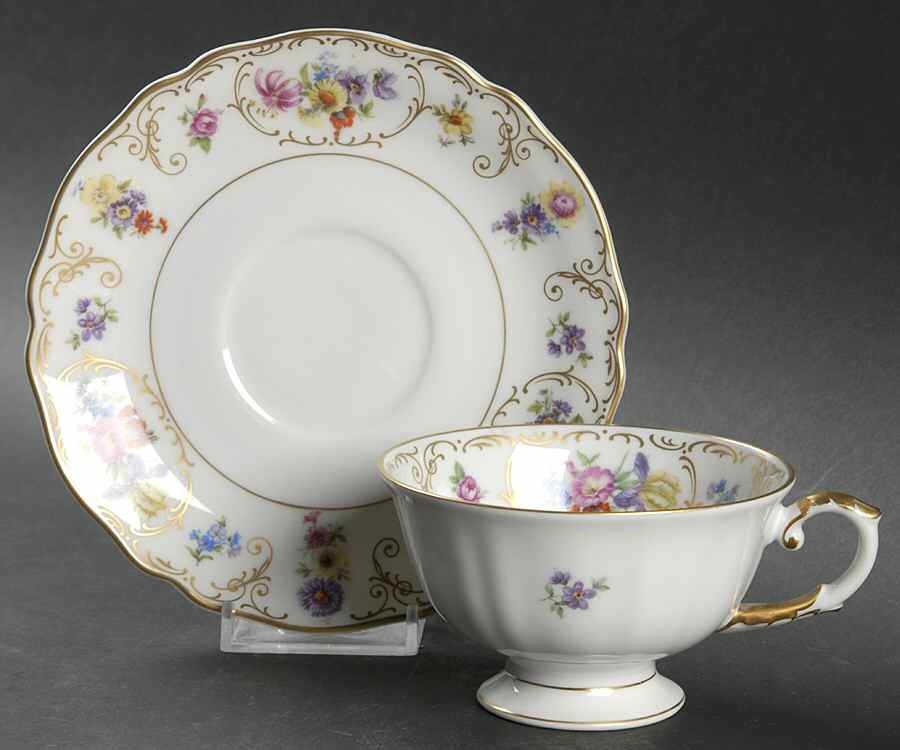 Dresden Flowers Footed Cup & Saucer Set by Franconia-Krautheim & Adelburg-1