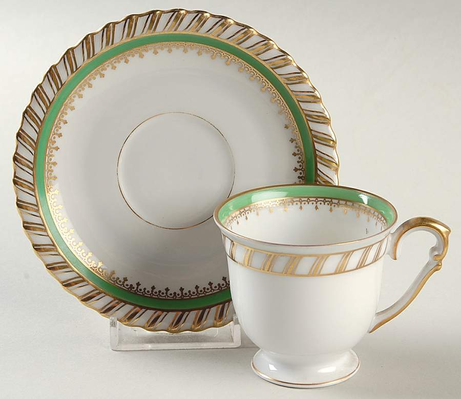 Emerald Footed Demitasse Cup & Saucer Set by Franconia-Krautheim & Adelburg-1