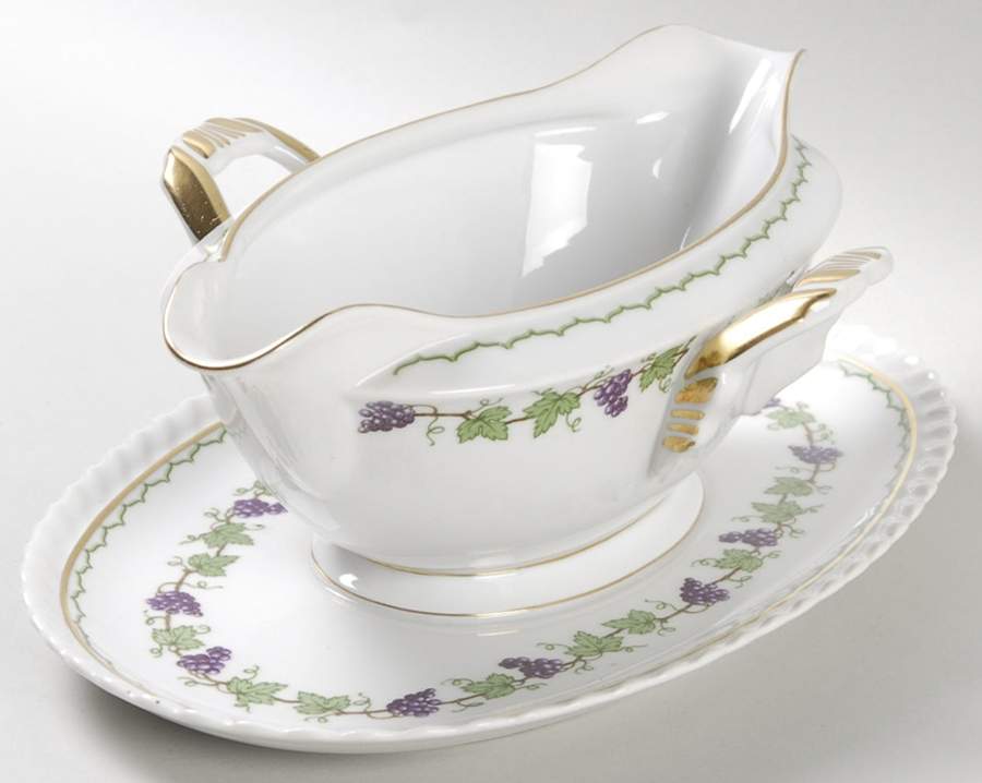 Festive Autumn Gravy Boat with Attached Underplate by Franconia-Krautheim & Adelburg-1